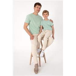 Erkek Regular Fit Bisiklet Yaka Su Yeşili Basic Tişört