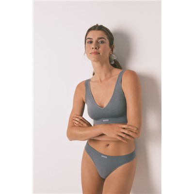 Top sin costuras LOVELY canalé gris claro