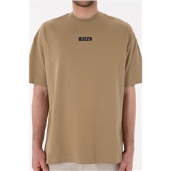 Erkek Oversize Fit Bisiklet Yaka Haki Tişört