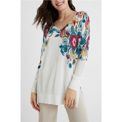 Jersey de punto largo flores