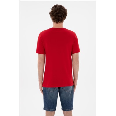 Erkek Regular Fit Bisiklet Yaka Kırmızı Basic Tişört