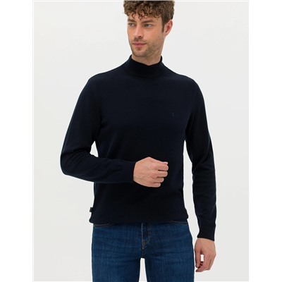 Lacivert Slim Fit Yarım Balıkçı Basic Triko Kazak