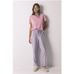 Pantalón largo franela print rayas multicolor