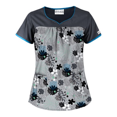 UA Floral Comfort Silver Scrub Top