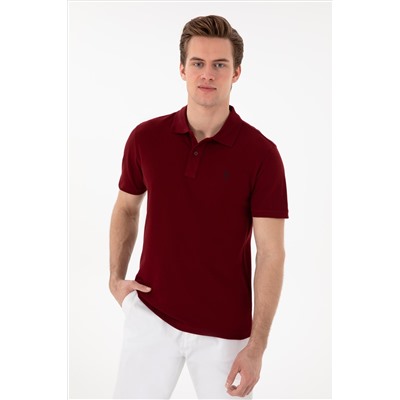 Erkek Slim Fit Polo Yaka Bordo Basic Tişört