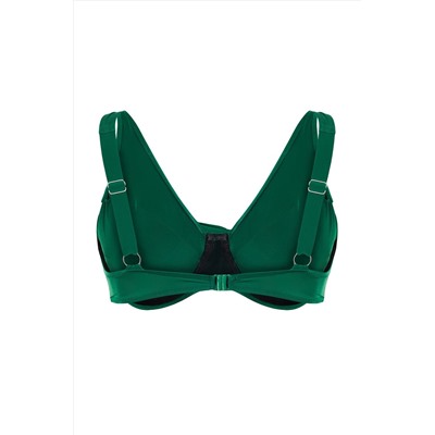 Zümrüt Yeşili Derin V Büzgülü Büyük Beden Bikini Üstü TBBSS23CT00011