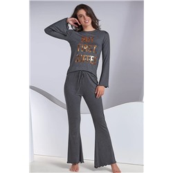 Sevim Kadın Gri Baskılı Pijama Takım 12582