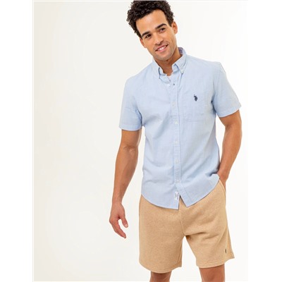 SHORT SLEEVE YARN DYE HOUNDSTOOTH WOVEN SHIRT