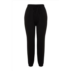 Siyah Jogger Paçası Lastikli Örme Büyük Beden Eşofman Altı TBBSS22EA0065