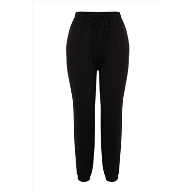 Siyah Jogger Paçası Lastikli Örme Büyük Beden Eşofman Altı TBBSS22EA0065