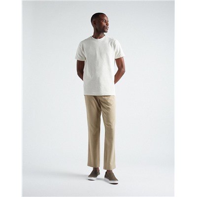 Linen Blend Drawstring Trousers, Men, Beige