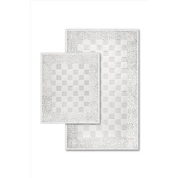Bluenity Puantiye Doğal Pamuklu 2'li Banyo Kilim Seti 60x100 50x60 Cm Ekru Puantiye01