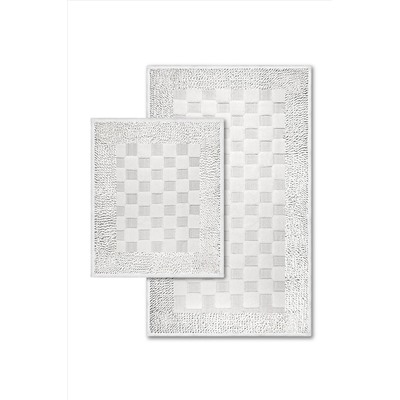 Bluenity Puantiye Doğal Pamuklu 2'li Banyo Kilim Seti 60x100 50x60 Cm Ekru Puantiye01