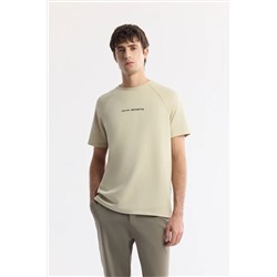 Avva, Erkek Bej Bisiklet Yaka Baskılı T-shirt A41y1168