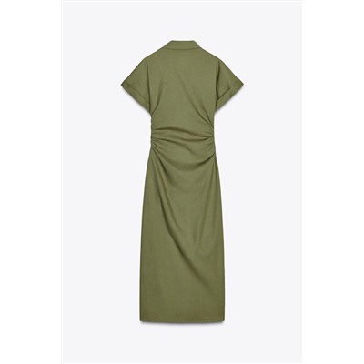 LINEN BLEND MIDI DRESS