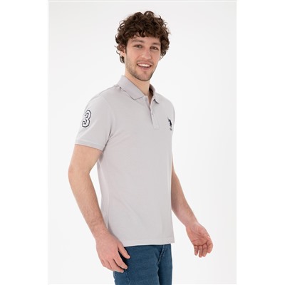 Erkek Slim Fit Polo Yaka Açık Gri Basic Tişört