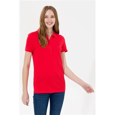 Kadın Kırmızı Basic Polo Yaka Tişört