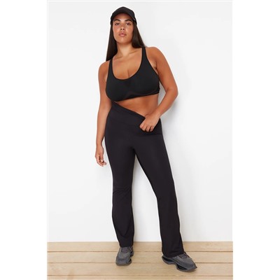 Siyah Fırçalı Soft Kumaş İspanyol Paça Yoga Örme Spor Tayt TBBSS24AY00004