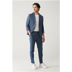 Avva, Erkek Mavi Beli Lastikli Keten Karışımlı linen Touch Takım Elbise Pantolonu A41y3260