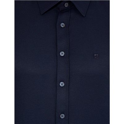 Lacivert Slim Fit Armürlü Klasik Gömlek