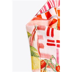 PATCHWORK PRINT MIDI DRESS WITH LINEN BLEND