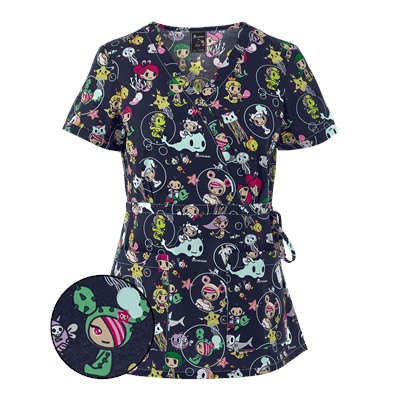 koi Scrubs Tokidoki Deep Sea Friends Mock Wrap Print Top