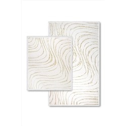 Bluenity Swirl Doğal Pamuklu 2'li Banyo Kilim Seti 60x100 50x60 Cm Beyaz Swirl01