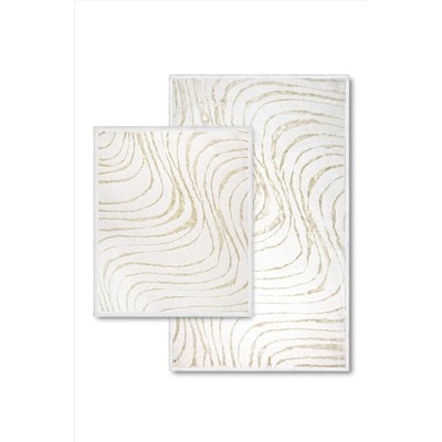 Bluenity Swirl Doğal Pamuklu 2'li Banyo Kilim Seti 60x100 50x60 Cm Beyaz Swirl01