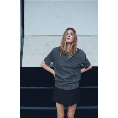 FADED-EFFECT T-SHIRT WITH RHINESTONES