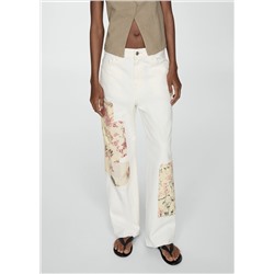 Jeans rectos parches flores