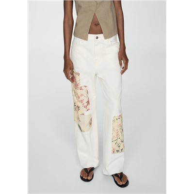 Jeans rectos parches flores