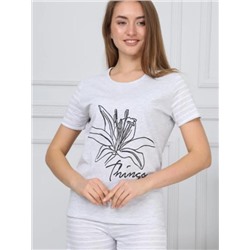 Çekmece Kısa Kollu Pijama Takımı Pamuklu Şortlu Açık Gri KLC702AGRI