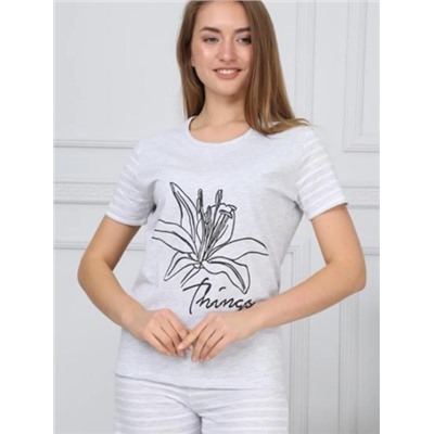 Çekmece Kısa Kollu Pijama Takımı Pamuklu Şortlu Açık Gri KLC702AGRI
