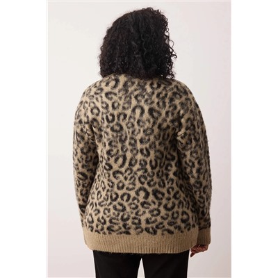 Camel Leopar Desenli Yumuşak Tuşeli Relax Fitt Triko Hırka TBBAW26AV00001