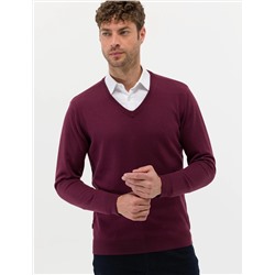 Bordo Slim Fit V Yaka Basic Triko Kazak