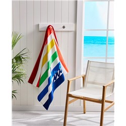 Script Logo Striped Cotton Beach Towel