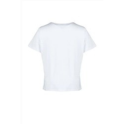Beyaz Regular Fit Basic Bisiklet Yaka %100 Pamuk Örme Büyük Beden T-Shirt TBBSS22TS0733