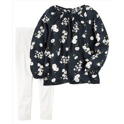 2-Piece Poplin Top & Sparkle Legging Set