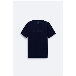 Avva, Erkek Lacivert Soft Touch Bisiklet Yaka Baskılı T-Shirt A41Y1333
