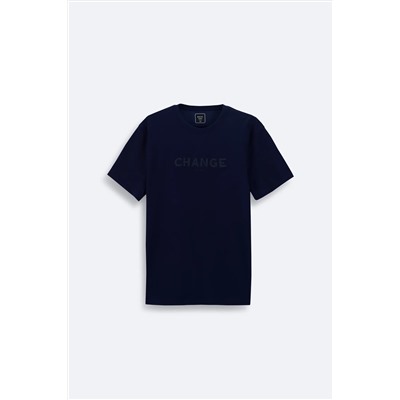 Avva, Erkek Lacivert Soft Touch Bisiklet Yaka Baskılı T-Shirt A41Y1333