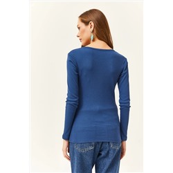 Olalook Kadın İndigo Patlı Kaşkorse Bluz