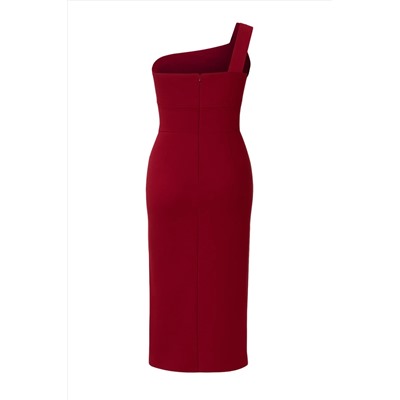 Bordo Asimetrik Tek Kol Dokuma Abiye/Mezuniyet/Kokteyl/Party Büyük Beden Elbise TBBSS25AH00108