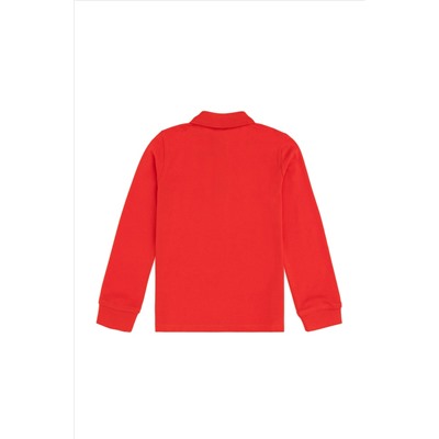 Erkek Çocuk Kırmızı Basic Polo Yaka Sweatshirt