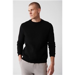 Avva Erkek Siyah Bisiklet Yaka Içi Polarlı 3 Iplik Pamuklu Regular Fit Standart Kesim Unisex Sweatshirt E001017
