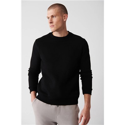 Avva Erkek Siyah Bisiklet Yaka Içi Polarlı 3 Iplik Pamuklu Regular Fit Standart Kesim Unisex Sweatshirt E001017