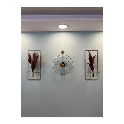 MetaQuartz Aksesuar 3'lü Gold Massive Premium Gold Metal Cam Duvar Saati , Modern Dekoratif Duvar Saati Massive3set