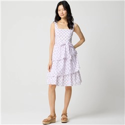 Sleeveless belted tiered midi dress