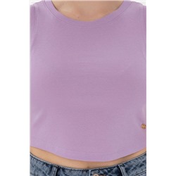 Kadın Lila Kolsuz Bisiklet Yaka Crop Basic Tişört