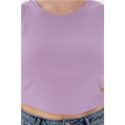 Kadın Lila Kolsuz Bisiklet Yaka Crop Basic Tişört