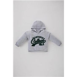 Defacto Erkek Bebek Kapüşonlu Slogan Baskılı İçi Yumuşak Tüylü Sweatshirt B5312A523WN